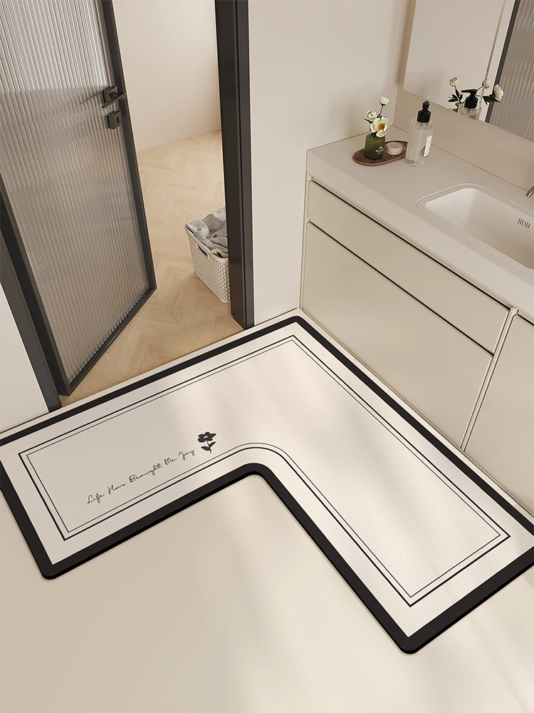 

Batoom Entrance L-aped Anti-Slip Water Absorption Toilet ower Room Qui Dry Foot Mat Home Use Simple Sle Bla Frame...