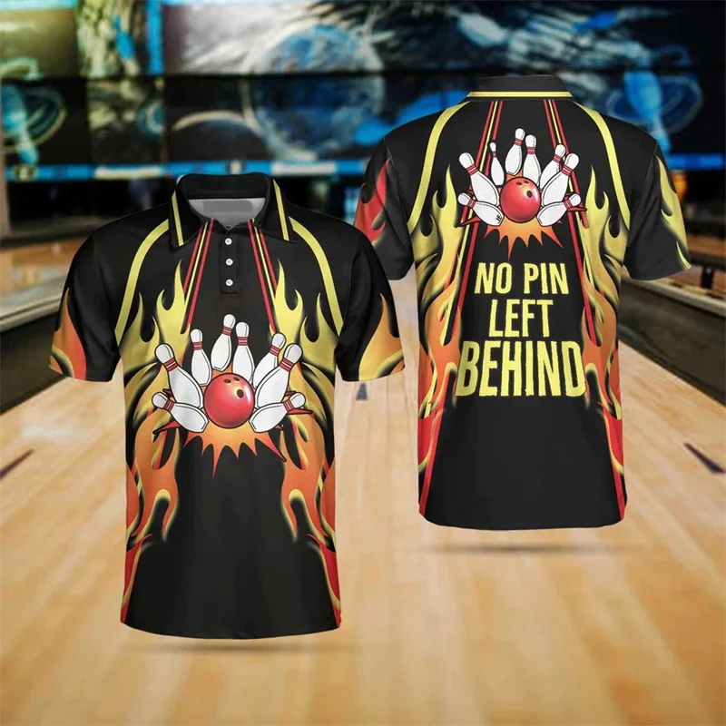 3D Print Bowling Ball Polo Shirts For Men Ninepins Player Pattern Short Sleeves Fashion Casual Sport Street Tops Oversized Tees