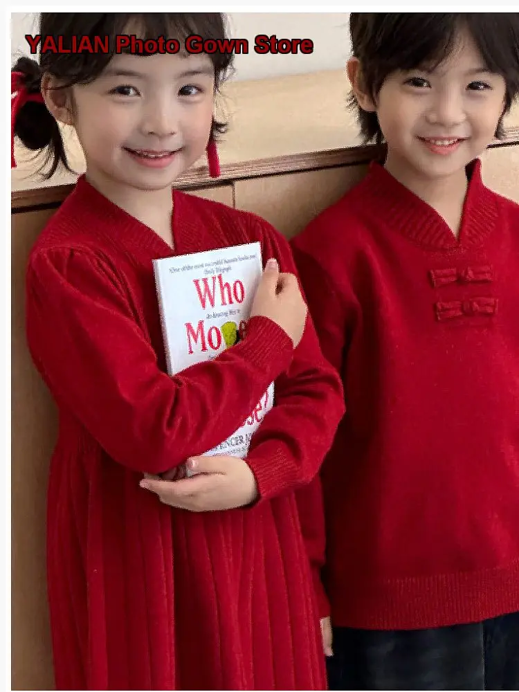 Kids Sibling Outfit 2026 Fall Winter Ethnic Parent-Child Ensemble for Brothers and Sisters Girls