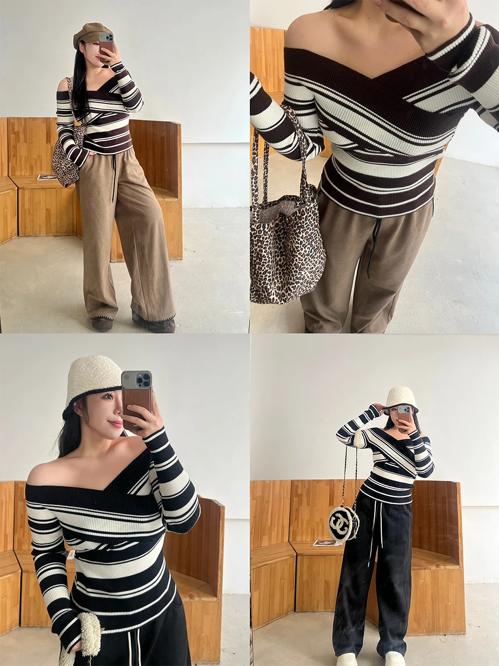 

plus Size Women's Slim Fit Knitted Stripe Elastic Waist Top Faionable Meat Roll Home Comfortable Breathable Spring Season