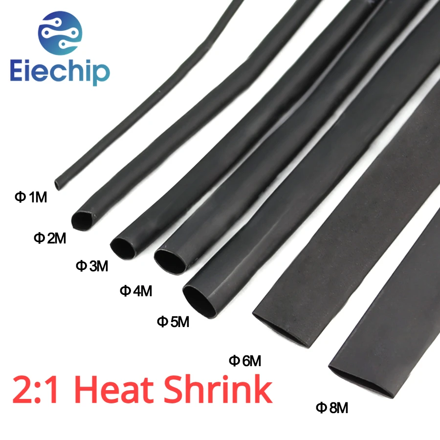 2:1 Black Shrink wrapping 8 Meter/set Heat-shrink Tubing 1/2/3/4/5/6/8/10mm Heat Shrink for Cables DIY Connector Wire Kit