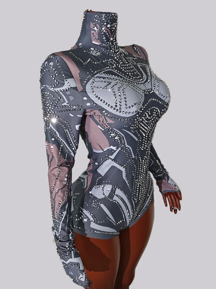 Sparkly Rhinestones Bodysuit Long Sleeve Dancewear Top Stage Costume Performance Drag Queen Outfit Show Nightclub Singer Dancer