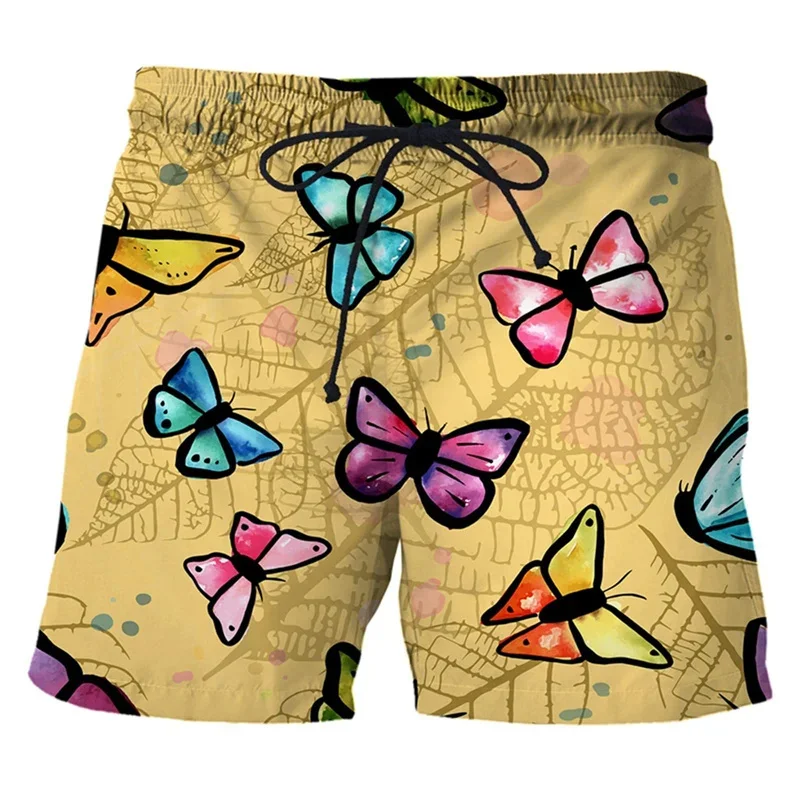 Summer Vintage 3D Animal Butterflies Printing Beach Shorts Coloful Flowers Florals Graphic Short Pants For Men Fashion Clothing