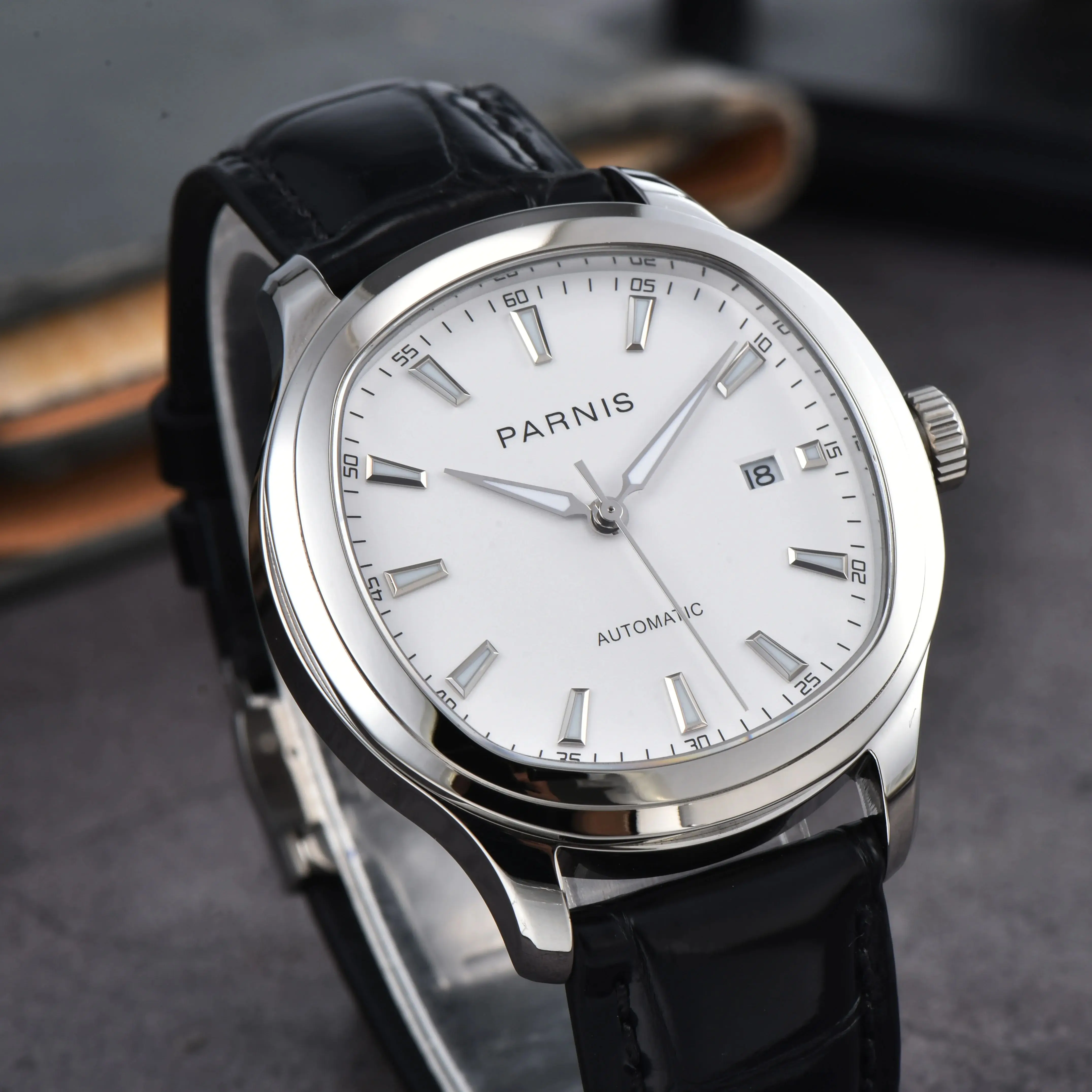 2025 ファッションパーニス 41 ミリメートルシルバーケースメンズ自動機械式時計サファイアクリスタル高級御代田 8215 腕時計男性用リロイギフト