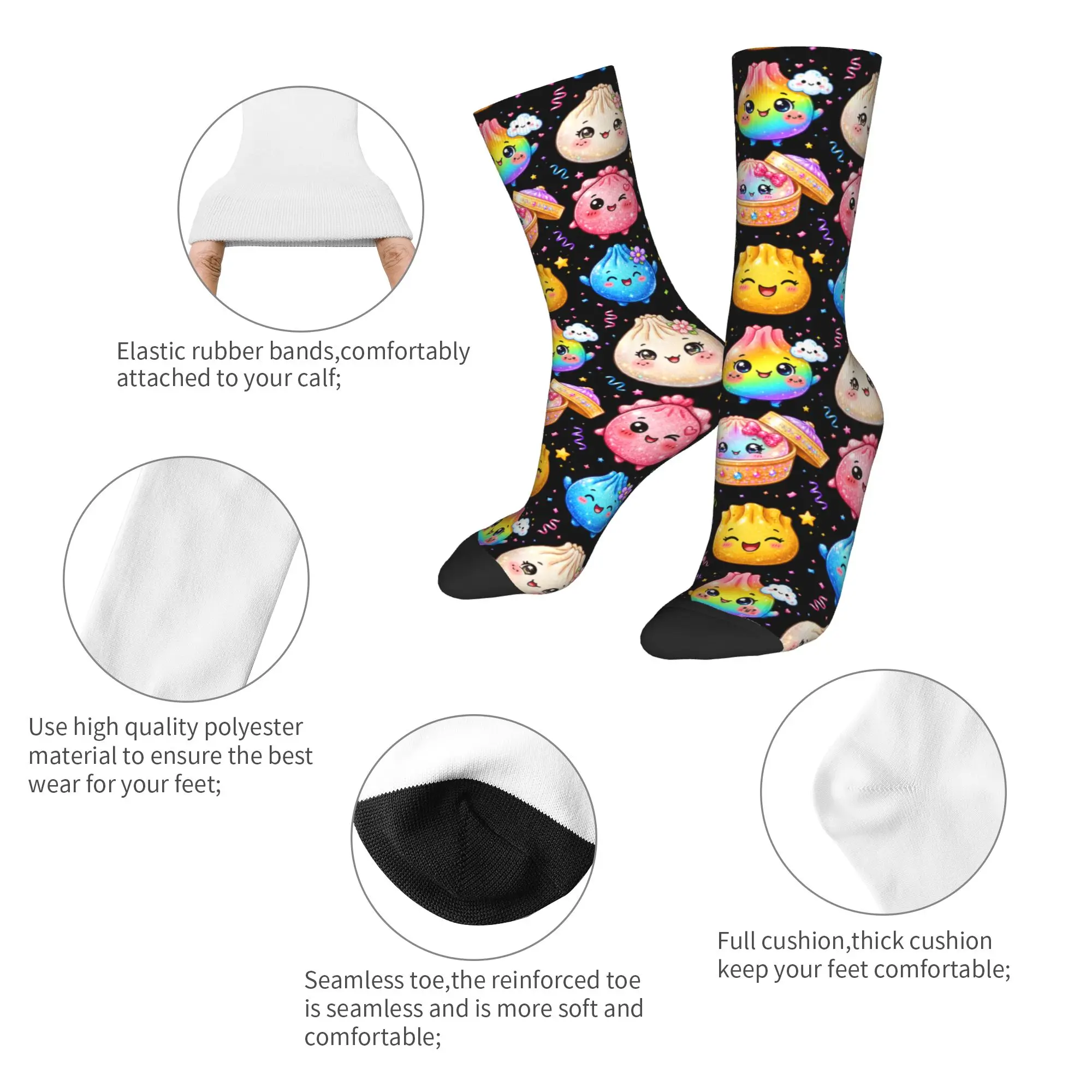 Kawaii Dumpling Cute Pastel Anime Lovers Socks Men's Women's Polyester Funny Happy  Socks Hip Hop Middle Tube Socks Gift