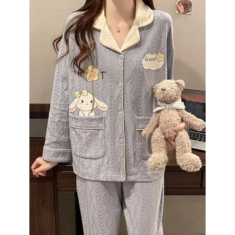 Sanrio yugui cão outono algodão pijamas femininos manga longa conjunto de duas peças pijamas de seda feminino loungewear pijamas calças conjunto