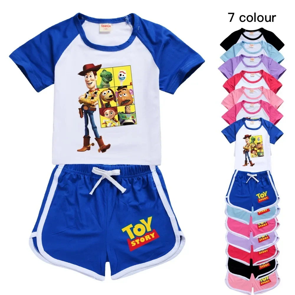 Cartoon Pixar Toy Story 4 Baby Boy Girl Clothing Set Children Short Sleeve T-shirt+Shorts Suit Buzz Woody Kids Cotton Costumes