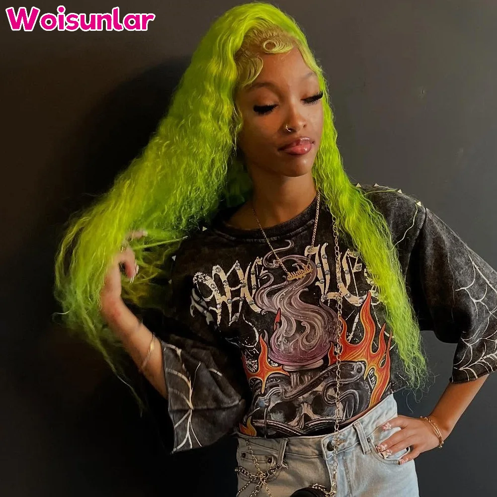 

36 inches Green Front Lace wig human hair 13x4 Transparent Lace Jerry curly 200 Density Black Women Natural Human hair wigs 100%