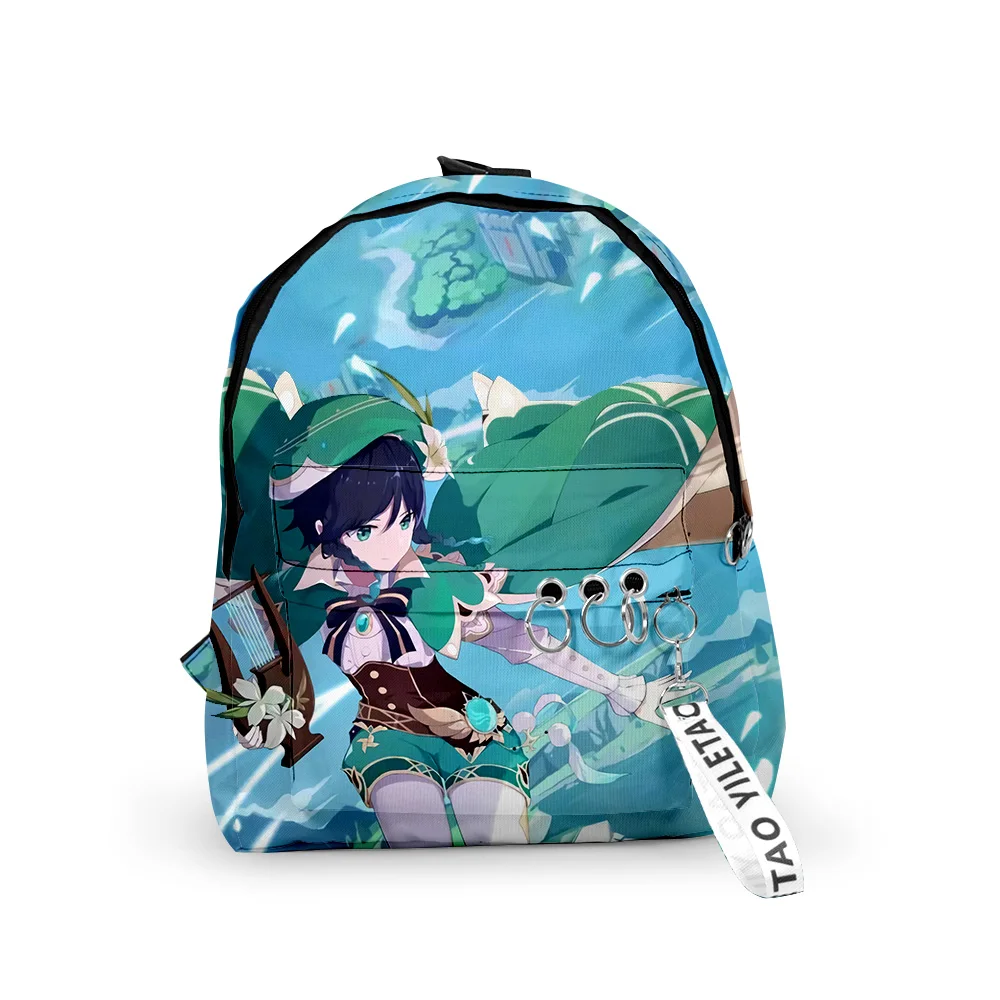 

Classic Genshin Impact Venti Backpacks Boys/Girls pupil School Bags 3D Print Keychains Oxford Waterproof Cute Small Backpacks