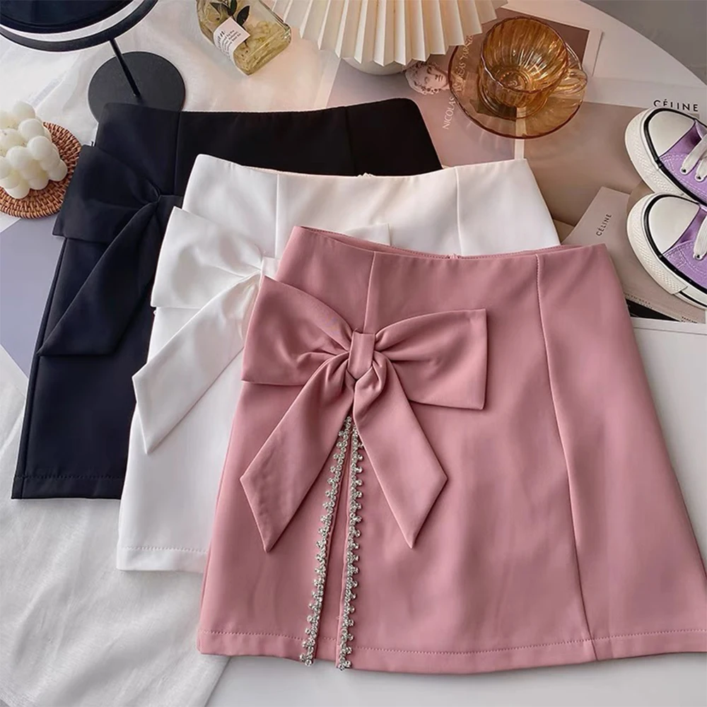 Women Pink Bow Skirt Y2K Gyaru Vintage Cute Skirt Fashion Korean Style Skirt High Waist A-Line Mini Skirts for Women Summer 2026