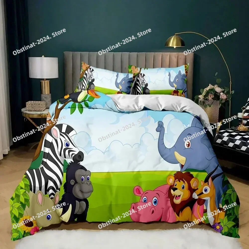 Zoo Elephant Cartoon Animal Paradise Animal World Theme 3D Printing Comforter Bedding Set,Duvet Cover Bed Quilt Cover Pillowcase