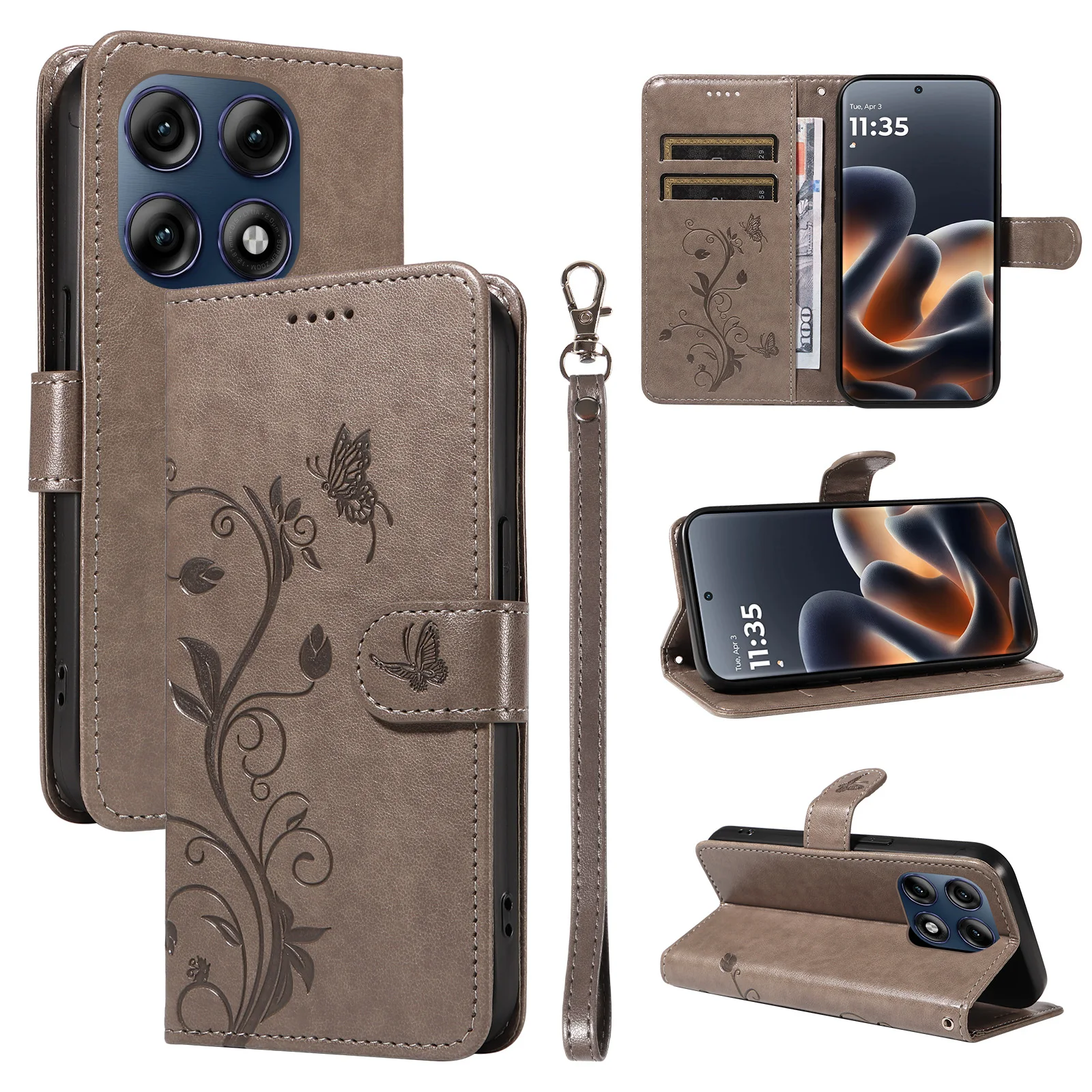 Leather Wallet Flip Case for Motorola Moto Edge 60 70 X70 Air G86 G56 G06 G67 Pro Fusion Power | Flower Embossed Design