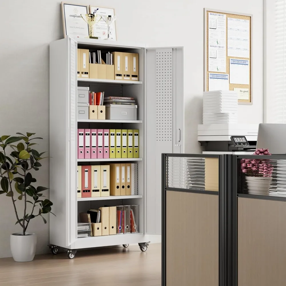 YQXH 73''H Metal Garage Storage Cabinet with Pegboard, Rolling Tool Cabinets on Wheels,Steel Locker