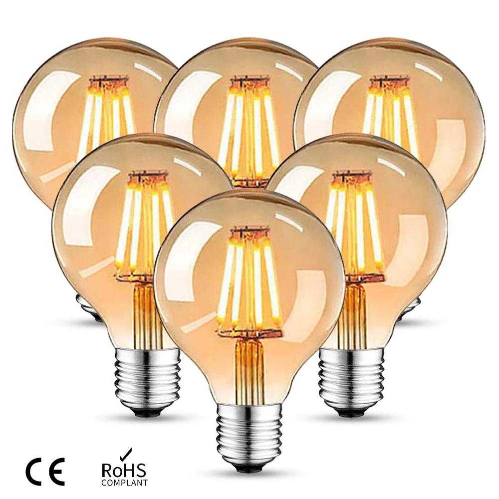 

E27 Retro Edison LED Filament Bulb Lamp G80 Dimmable 220V Light Bulb 4W 8W Amber Glass Bulb Vintage Candle Light Home Decor