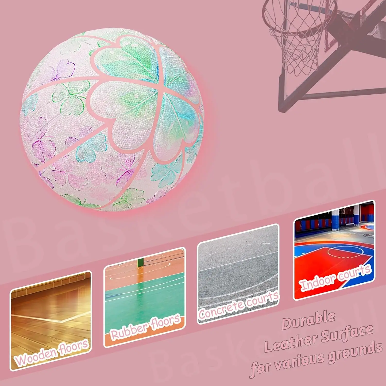 Bola de basquete Kuangmi Love Lucky Series, tamanho oficial 7 (29,5 polegadas), bola de arte de colecionador de edição limitada