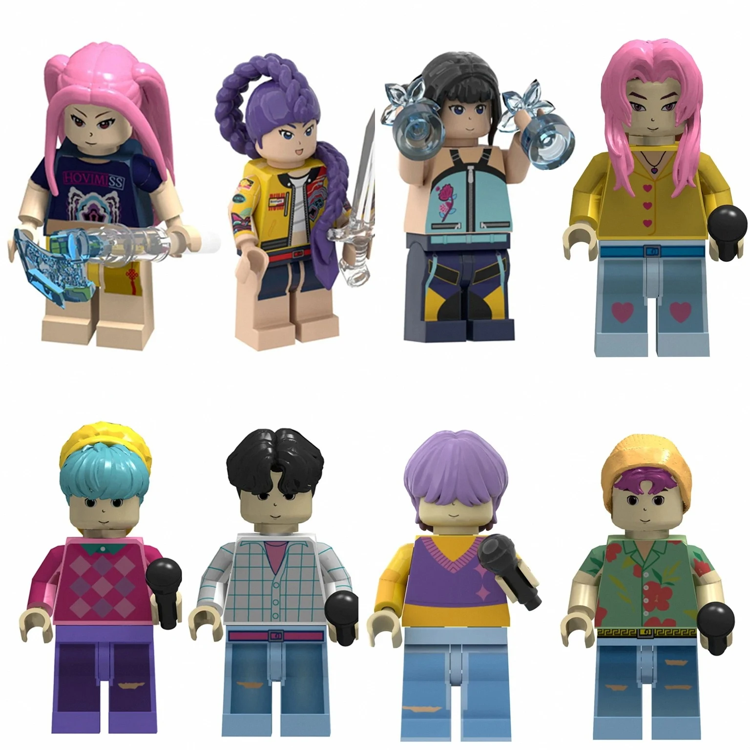 KPOP chasseurs de démons poupée de dessin animé blocs de construction Kawaii Mini figurine tête assemblage jouets jouets éducatifs pour enfants cadeau