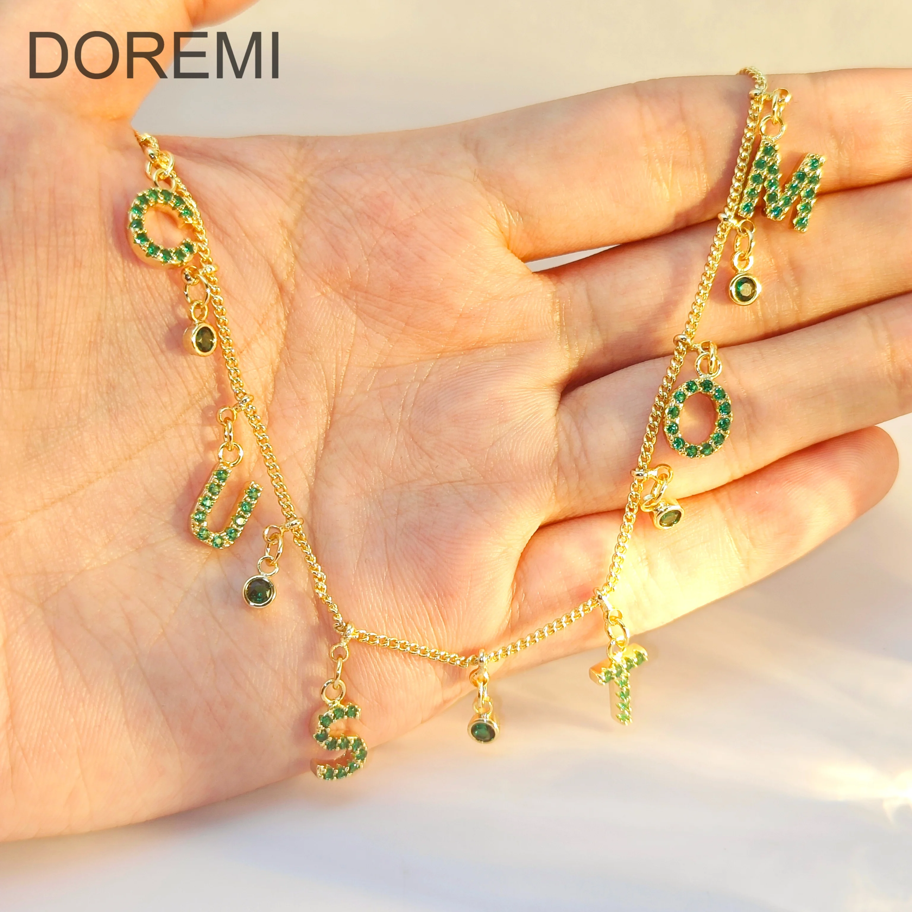 DOREMI Custom Personalized Name Necklace for Women Initial Letter Pendant Color Zircon Necklace Copper Women Wholesale Jewelry