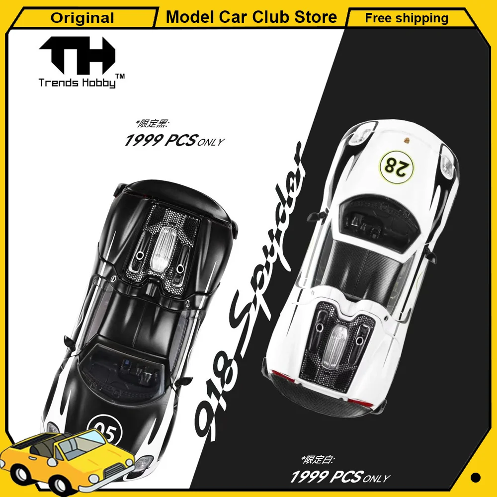 

Trends Hobby TH 1:64 Scale Porsche 918 Spyder Weissach Black White 2026 GT Show Alloy Car Model Miniature Diecast Collection Toy
