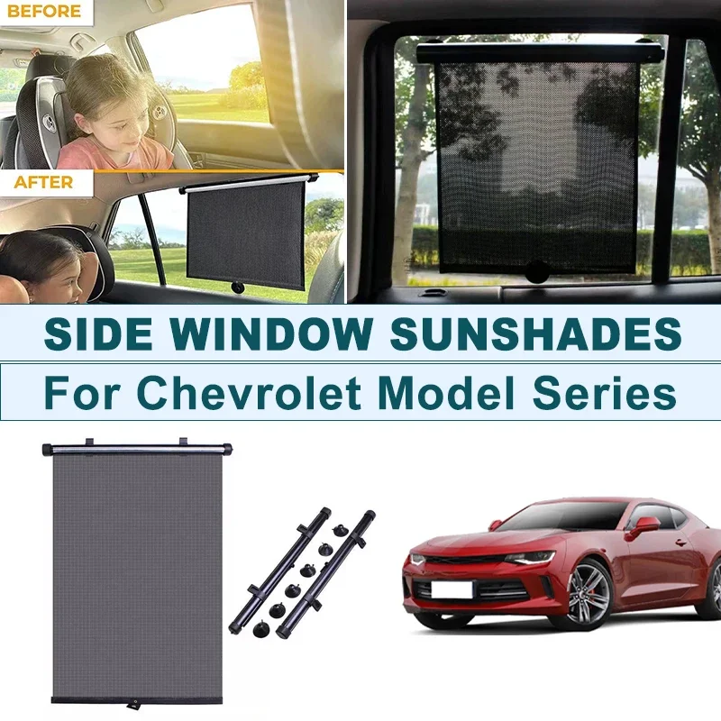 2Pcs UV Protection Retractable Car Side Window Sun Shade Roller Blinds For Chevrolet Malibu Cruze Camaro Equinox Blazer Tahoe