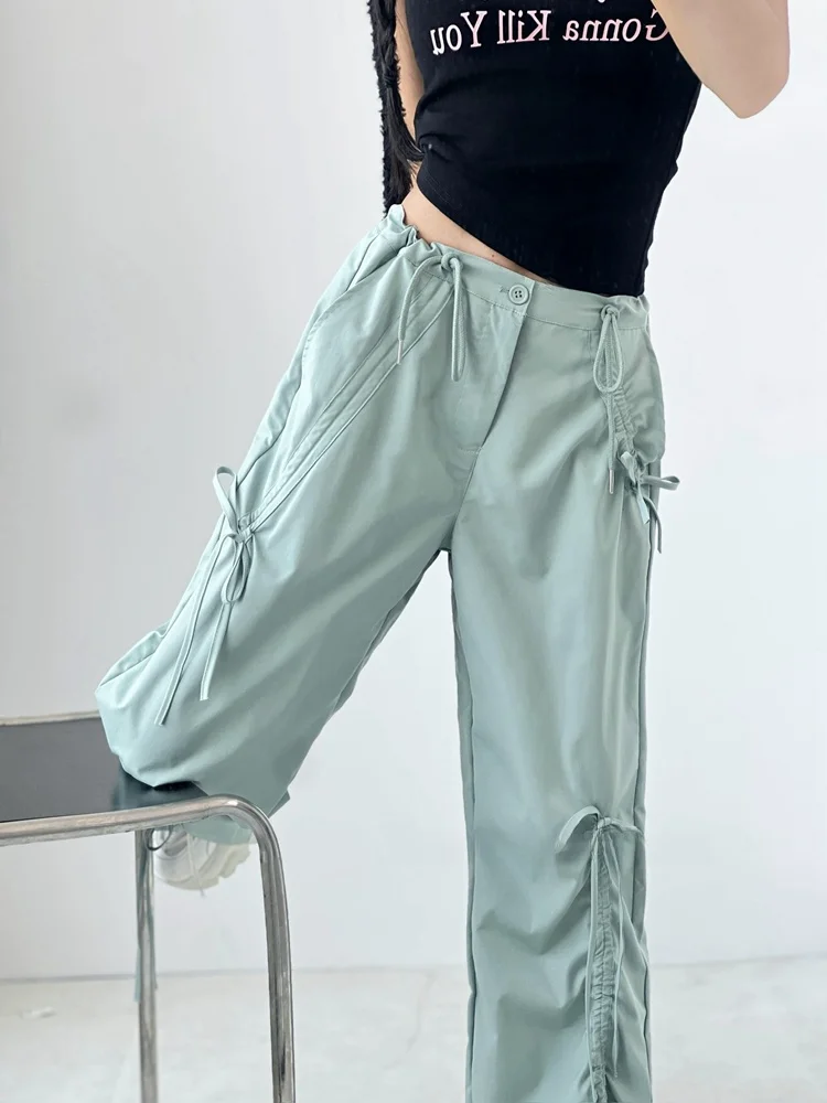 

Retro American Hard Candy Pink Casual Wide Leg Pants Women's Outdoor Workwear Trousers Versatile Loose Fit Dstring