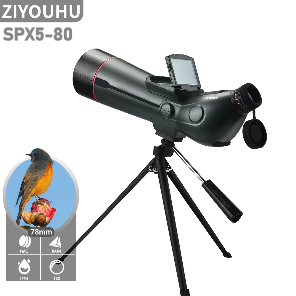ZIYOUHU HD Spotting Telescope Camera 4K Video Waterproof Outdoor for Day Night Use Touch Button