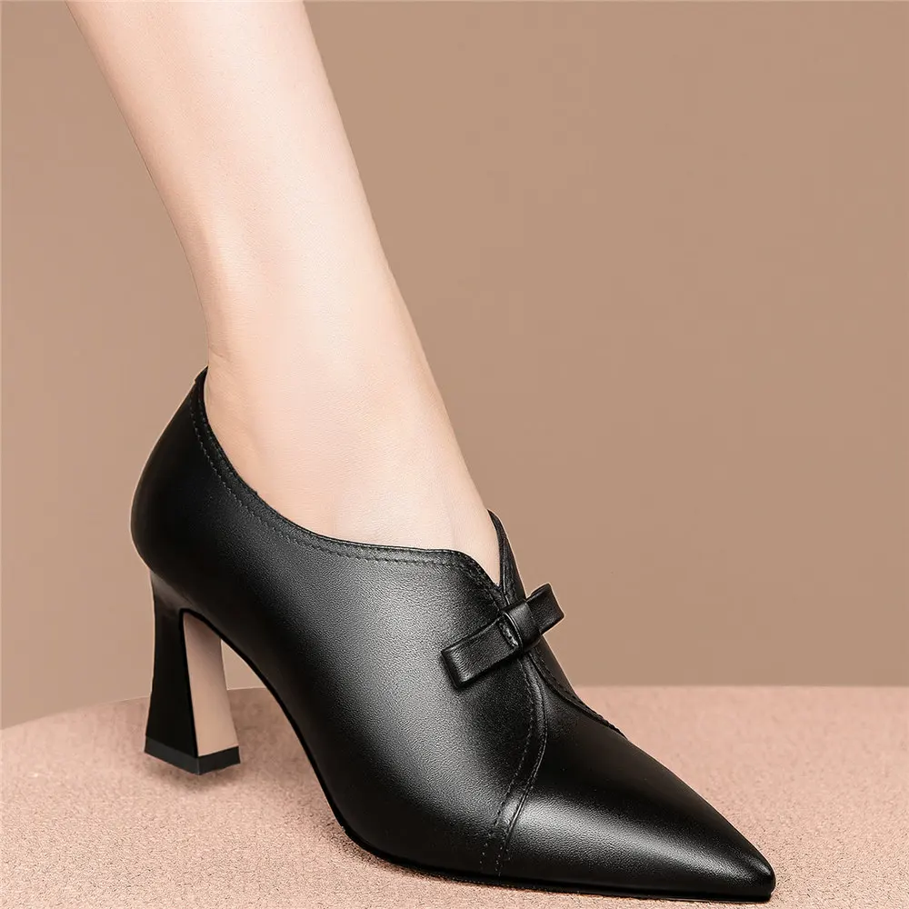 

2022 Low Top Office Shoes Women Genuine Leather High Heel Pumps Shoes Female Pointed Toe Wedding Party Ankle Boots Casual Shoes