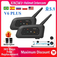 XiNOWy-intercomunicador V6 PLUS para casco de motocicleta, interfono con Bluetooth, impermeable, 6 conductores, 1200m, 850mAh