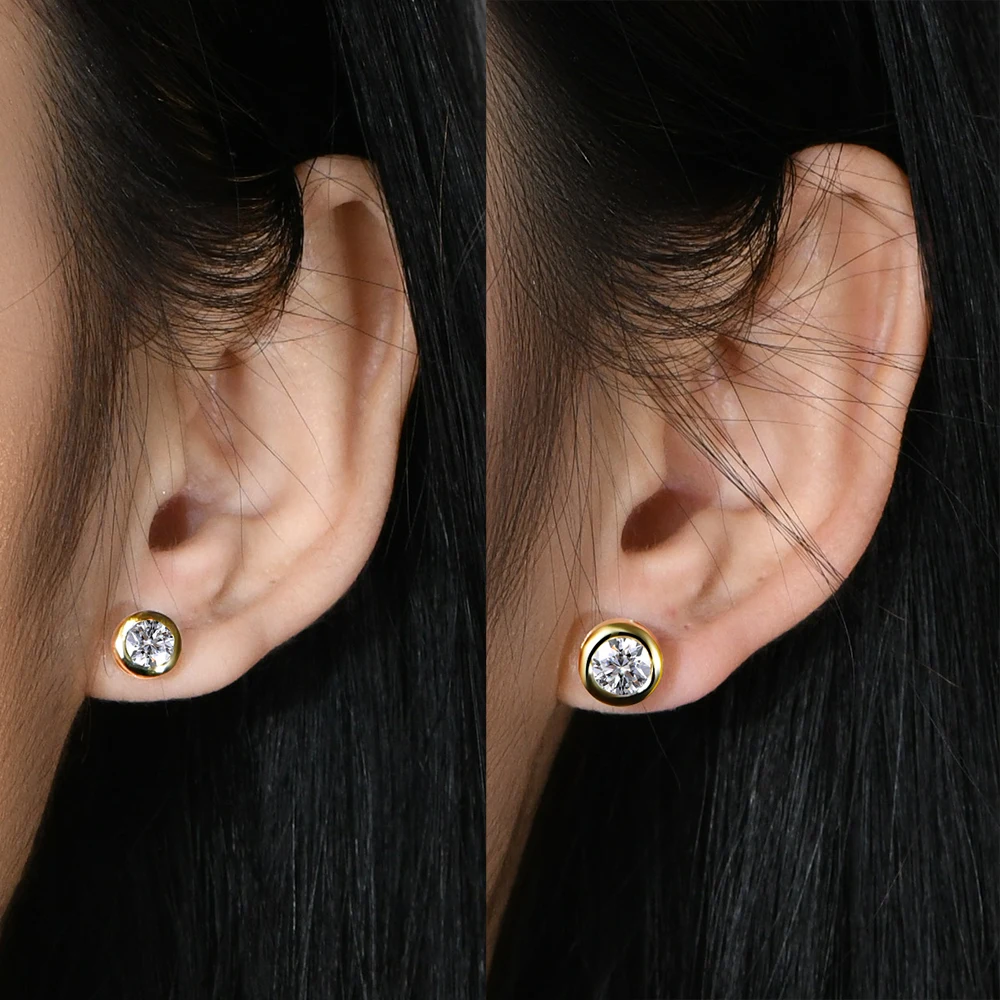 CHARMING Classic Casual Round Moissanite Stud Earring 925 Sterling Silver forWomen Party Gifts Daily Jewelry Wedding Anniversary