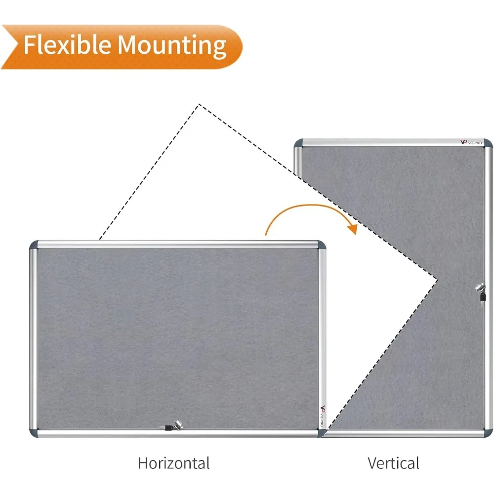 Noticeboard de alumínio com tampa à prova de violação de tecido cinza 36x24 polegadas