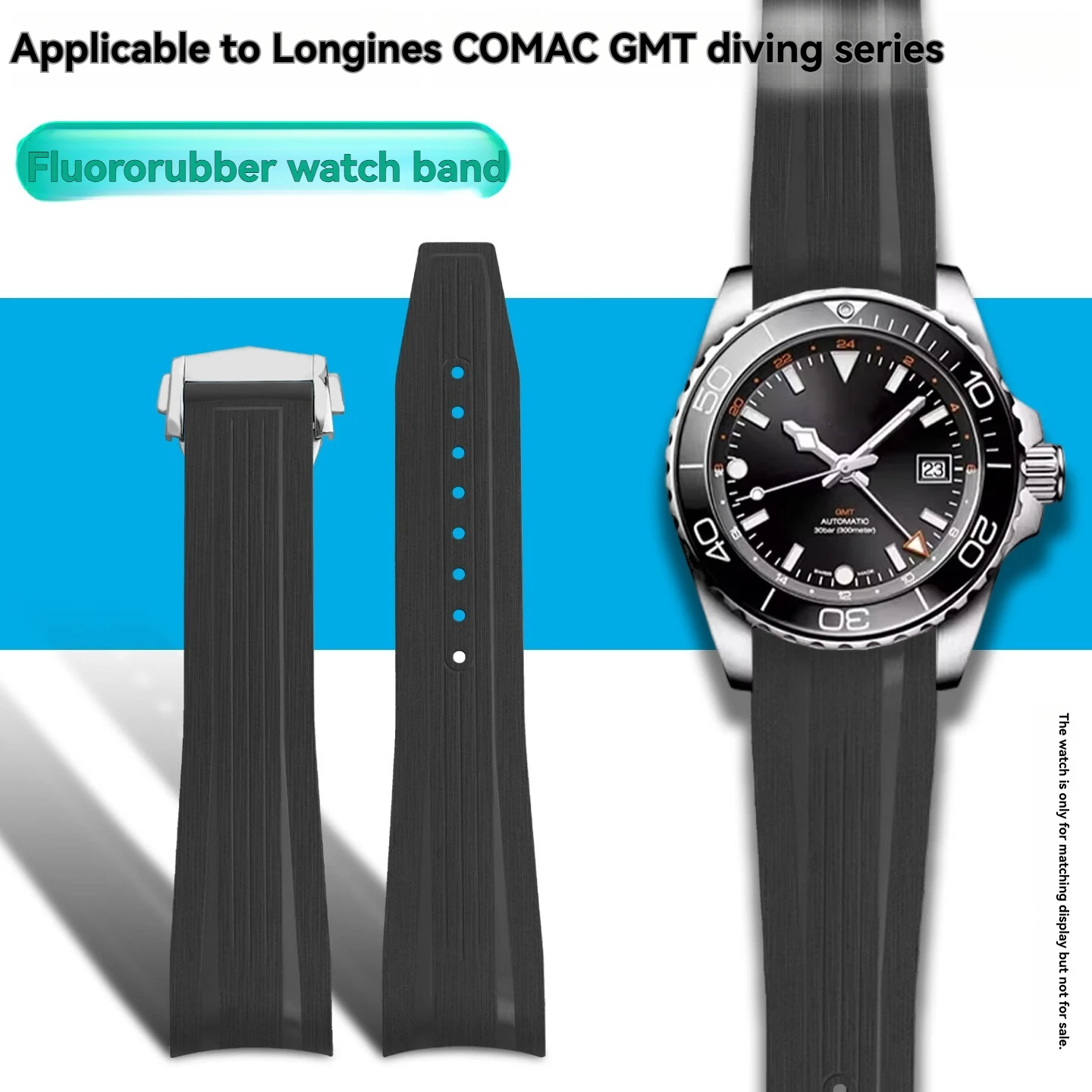 

20mm 21mm Fluorine Rubber Watch Band for Longines Conquest GMT L3.790 L3.890 41mm 43mm Curved End Waterproof Strap