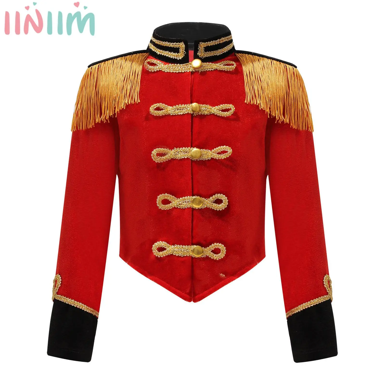 Girls Circus Ringmaster Costume Stand Collar Long Sleeve Fringe Tassel Epaulet Jacket Drummer Majorette Honor Guard Team Uniform