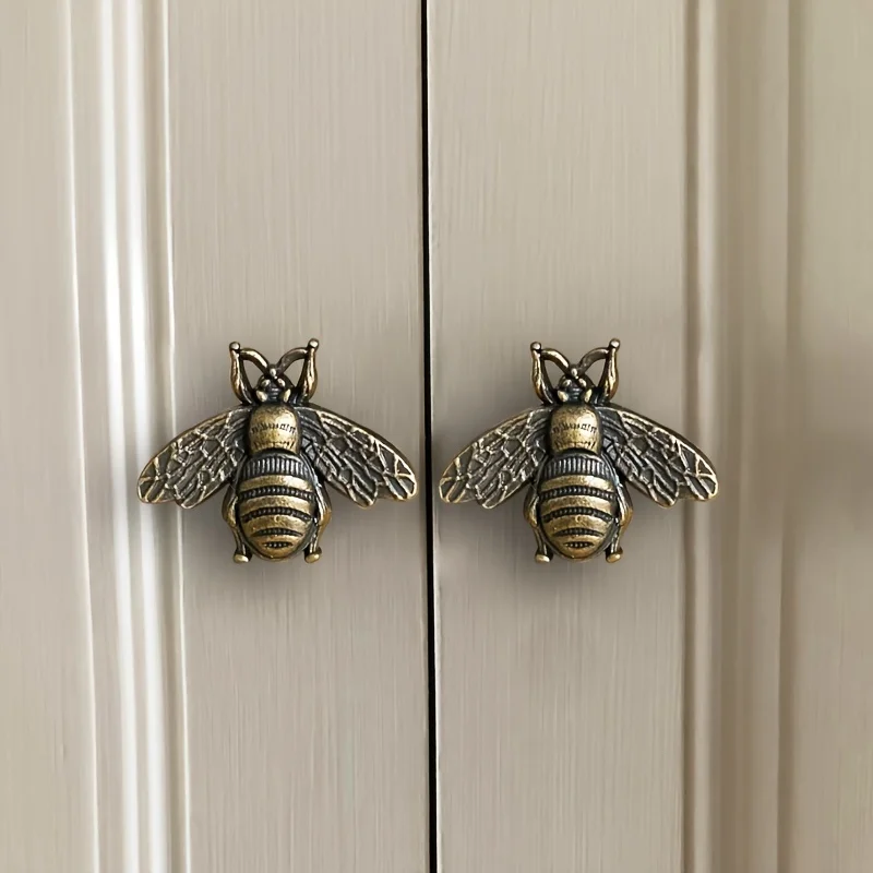 4Pcs Retro Bee Cabinet Pulls, Metal Drawer Pulls, Antique Polished Furniture Knobs, Retro Style Door Hardware