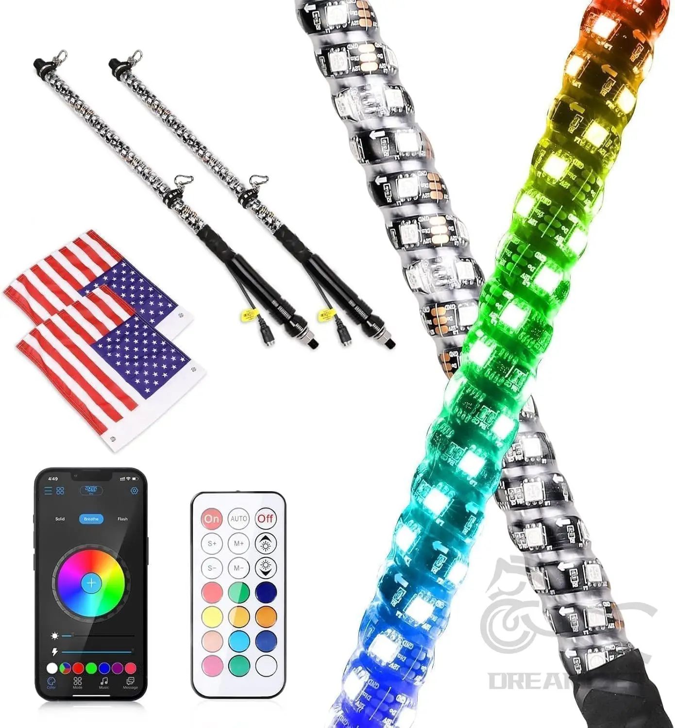 2 قطعة 2FT LED أضواء سوط مع أضواء مطاردة RGB مع APP التحكم عن بعد هوائي الموسيقى سوط ضوء ل UTV ATV RZR Can #1