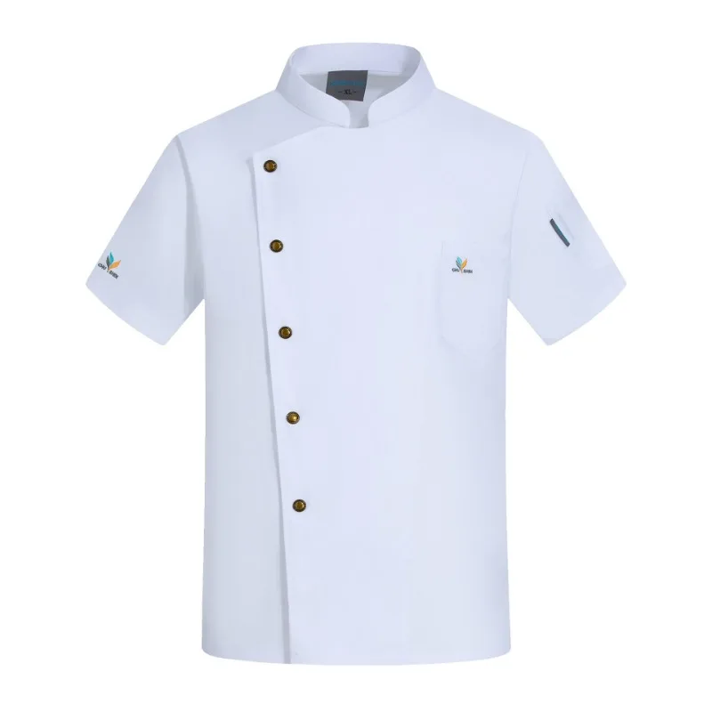 Uniforme de Chef de manga corta para hombre y mujer, chaqueta de cocinero bordada para panadería, Hotel, restaurante, Catering, cocina