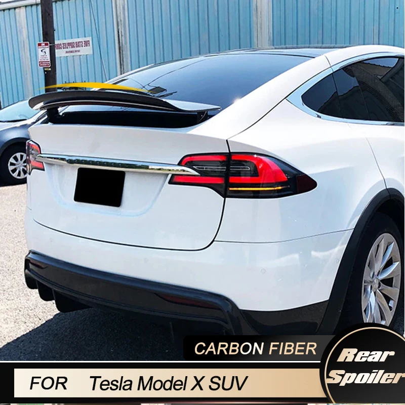 Car Rear Trunk Spoiler Wings for Tesla Model X SUV 75D 90D Sport Utility 4-Door 2016-2019 Rear Boot Lid Wing Lip Carbon Fiber