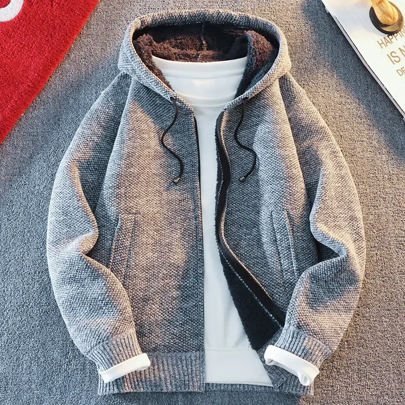 

Classic Men's Knitted Sweater Cardigan Hooded Jackets Casual Streetwear Full Zip Cardigans Jackets Coat