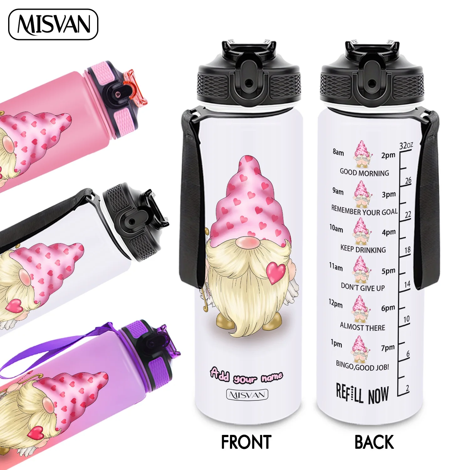 

Бутылка для воды 32 унции с градиентным эффектом, с принтом Купидона-гнома и сердцем, непротекаемая, с HD-рисунком, не осыпающимся, идеально подходит для спорта, фитнеса, активного отдыха