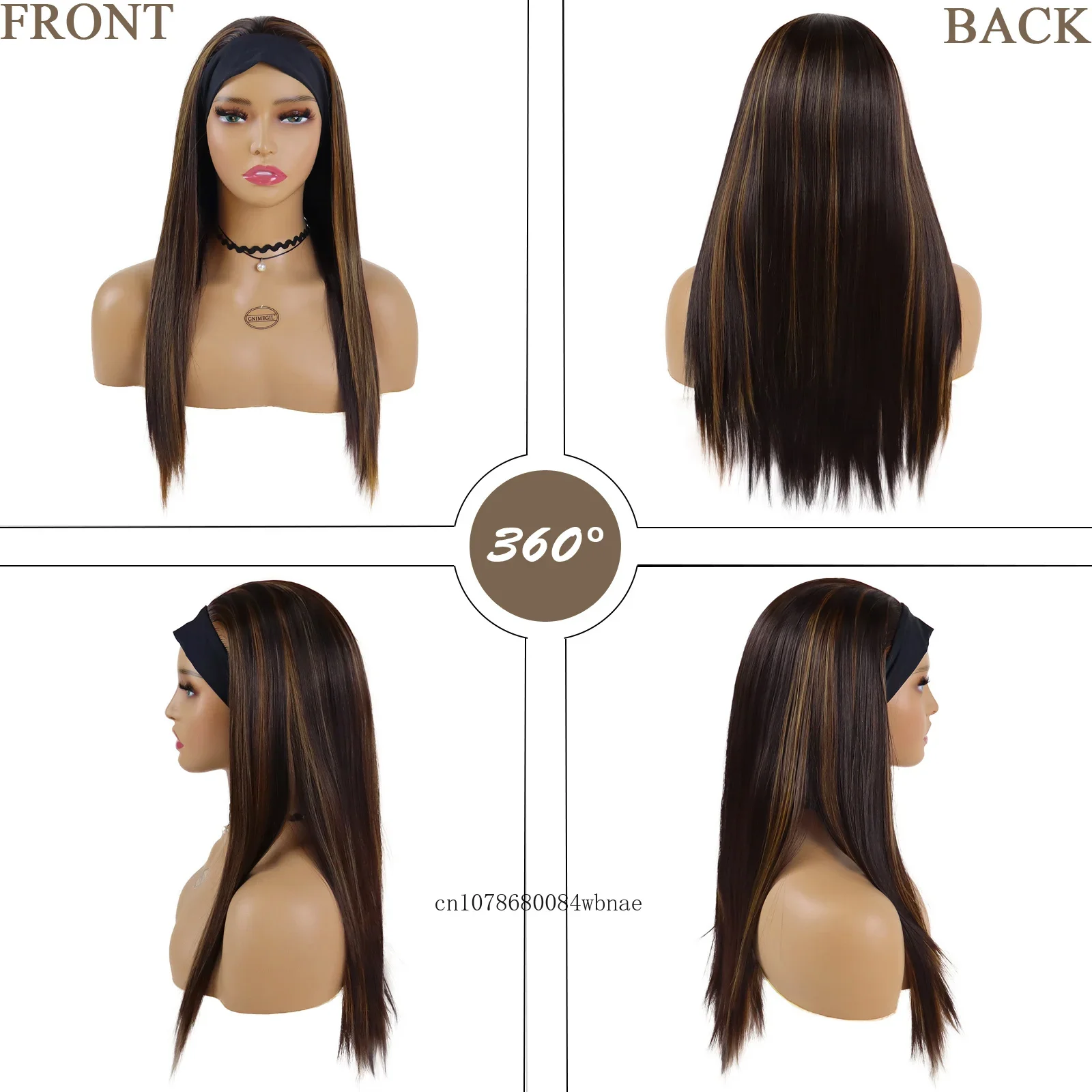 Synthetic Brown Headband Wig for Black Women 23 Inch Long Straight Highlighted Wigs Heat Resistant Natutal Looking Daily Party image 3