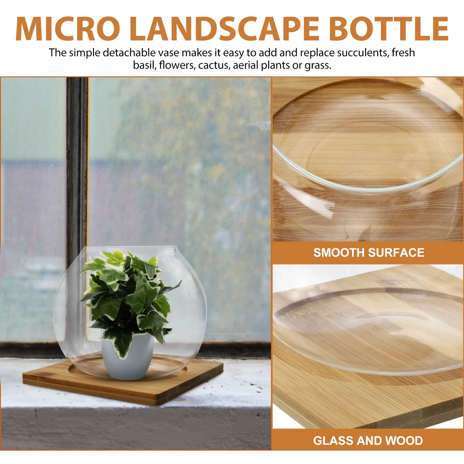 

Eco Bottle Micro Landscape Decorative Glass Vase Plant Storage Pot Small Fish Bowl Wooden Office Home Hotel Dining Room