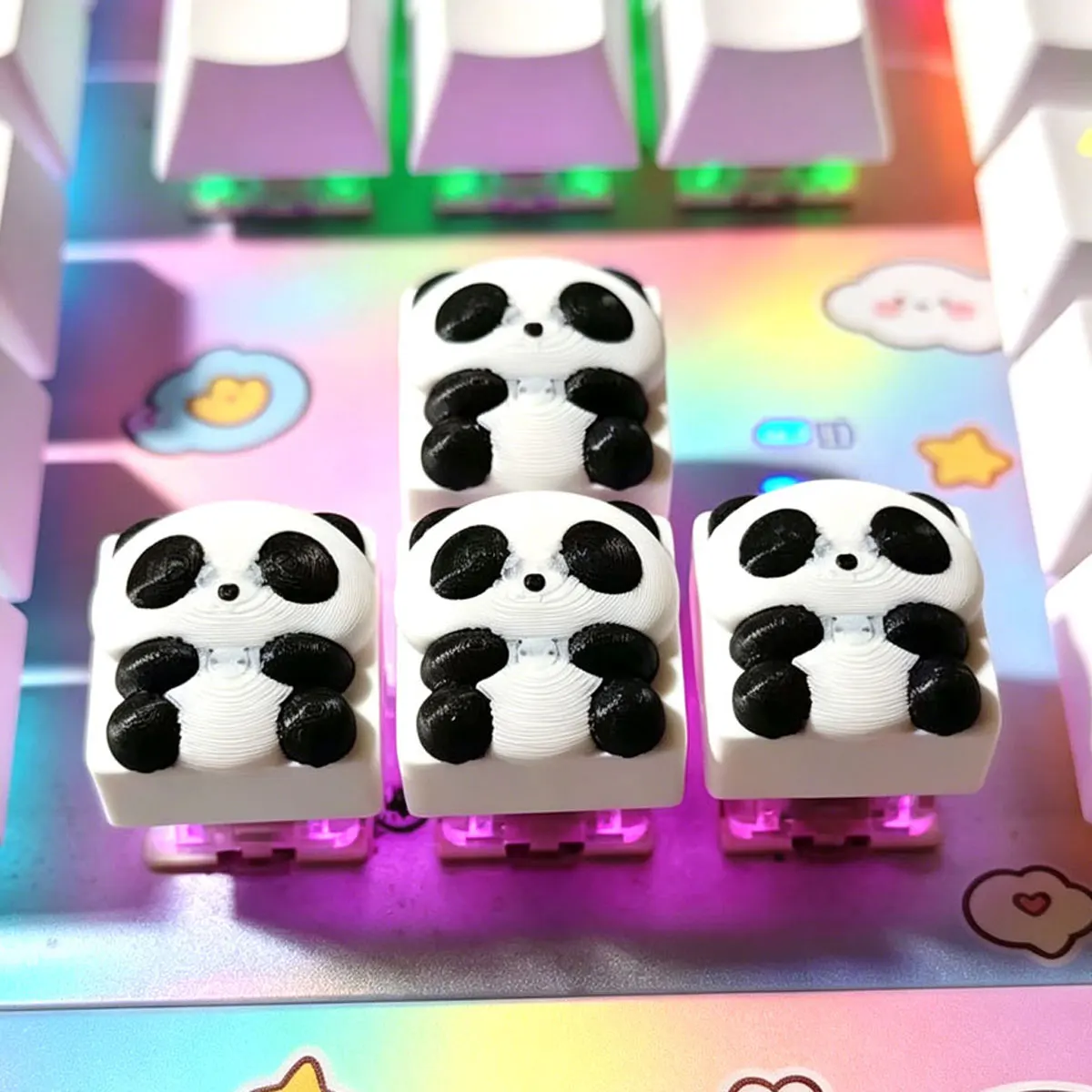 3D Printed 4Pcs Cute Panda Personalized Keycaps, Cute Decorative Keycaps for Mechanical Keyboards, High-Quality Customized Mechanical Keyboard Keycaps