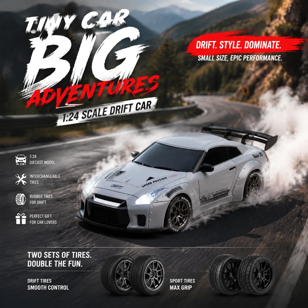 1/24 Desktop RC Drift Car, 4WD Full Proportional Control Racing Model, Professional Hobby Birthday Gift for Boys