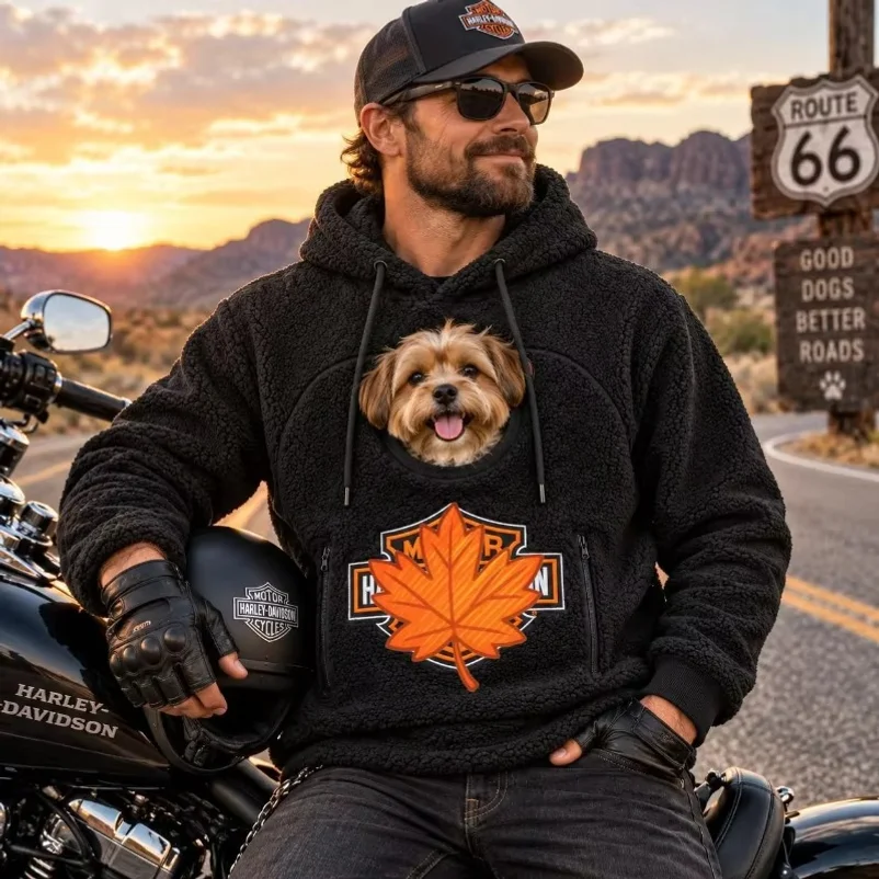 #European American Fleece Hoodie With Pet Pouch Drawstring Pocket, Unisex Loose Warmth, Hoodie Oversized For Dogs And Cats