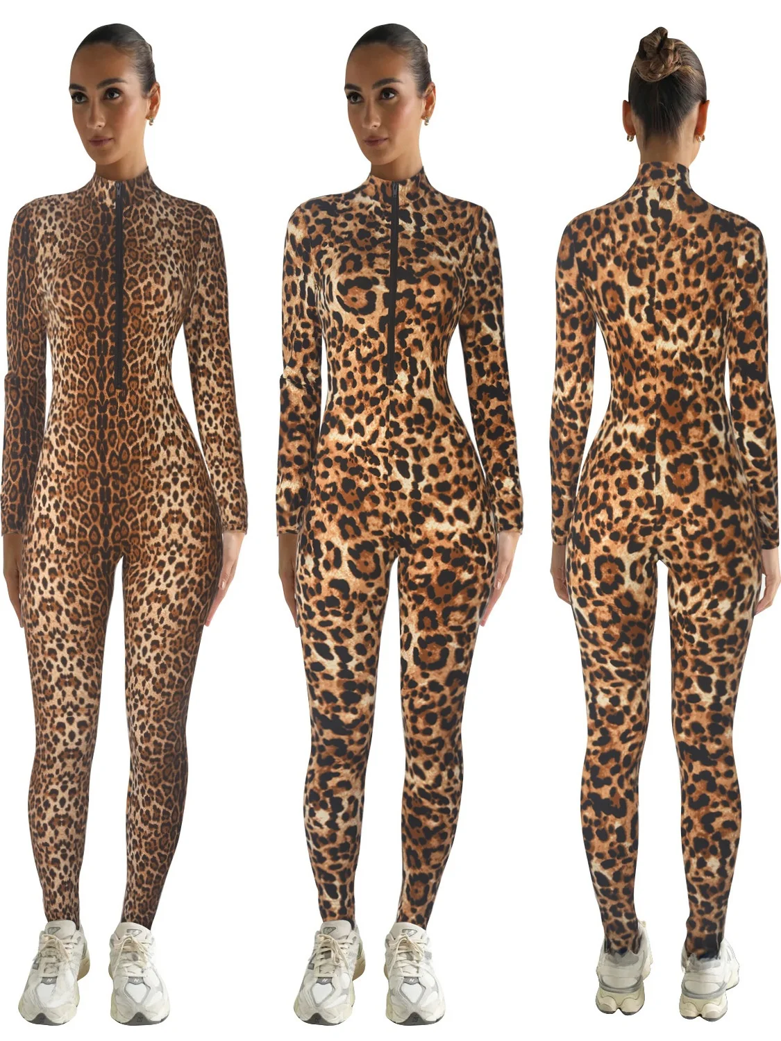

Faion Leopard Print Jumpsuit Women's Slim Fit Casual Print One-Piece Pants mid Waist Long Leggings Comfortable Spring Autumn