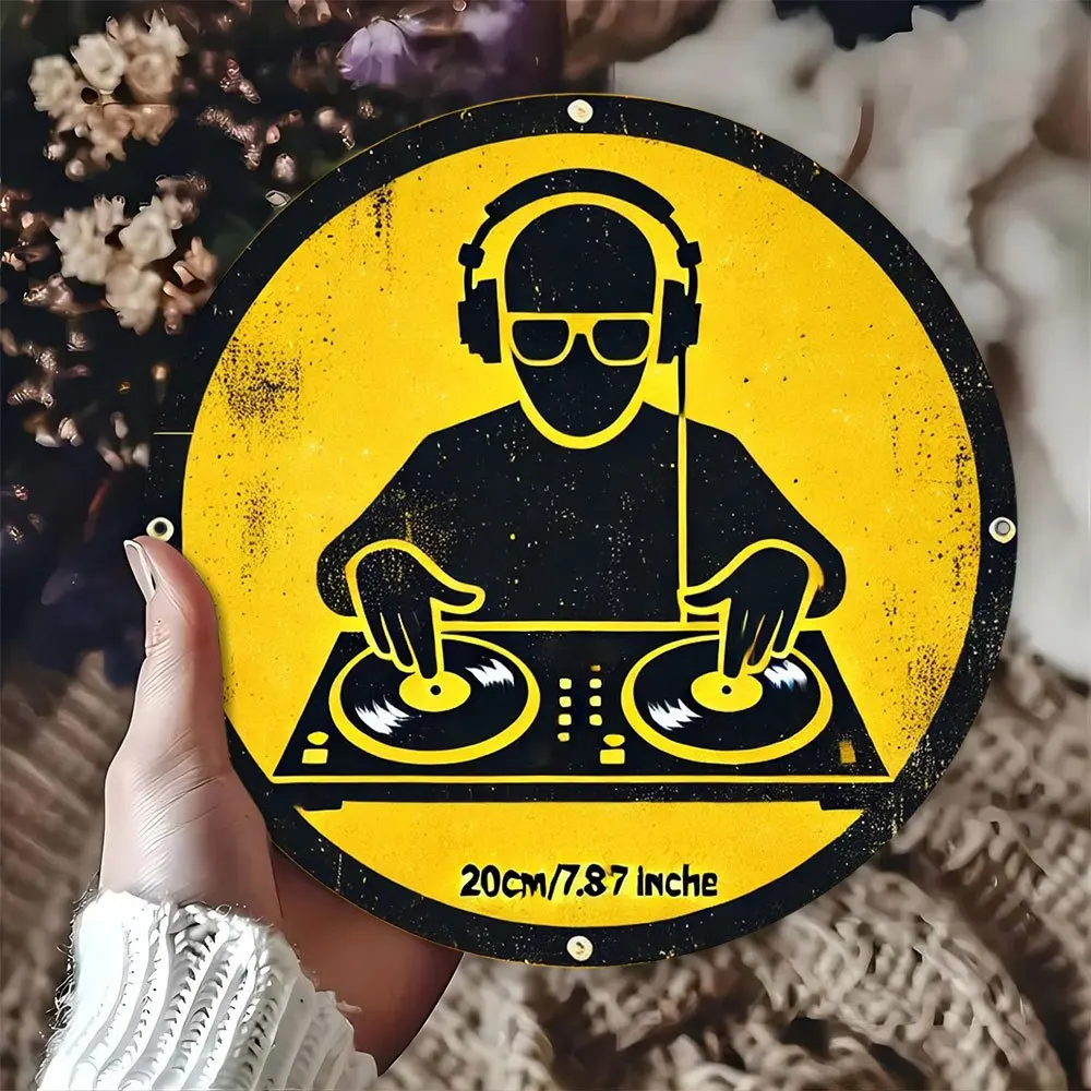 Plaque murale en bois 2D vintage DJ, plaque ronde rétro DJ, décoration murale esthétique pour platine vinyle, décor de studio rustique shabby chic