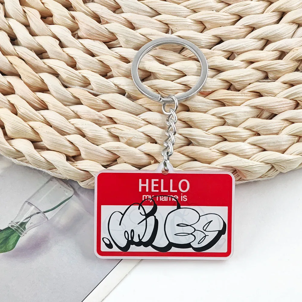 Hello My Name Is Miles Morales Acrylic Keychain Double-Sided Graffiti Tag Keyring Street Art Pendant Fans Gift