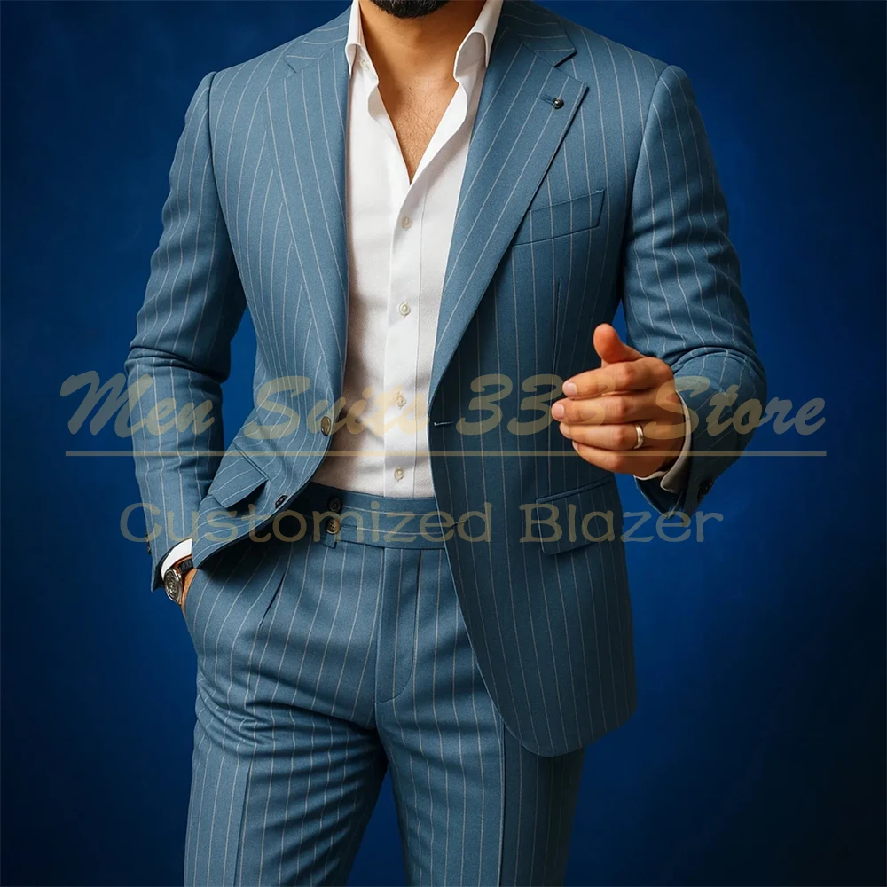 

Высококачественные мужские костюмы, куртка, брюки, роскошный пиджак в полоску с брюками, модная приталенная деловая куртка, брюки из 2 предметов