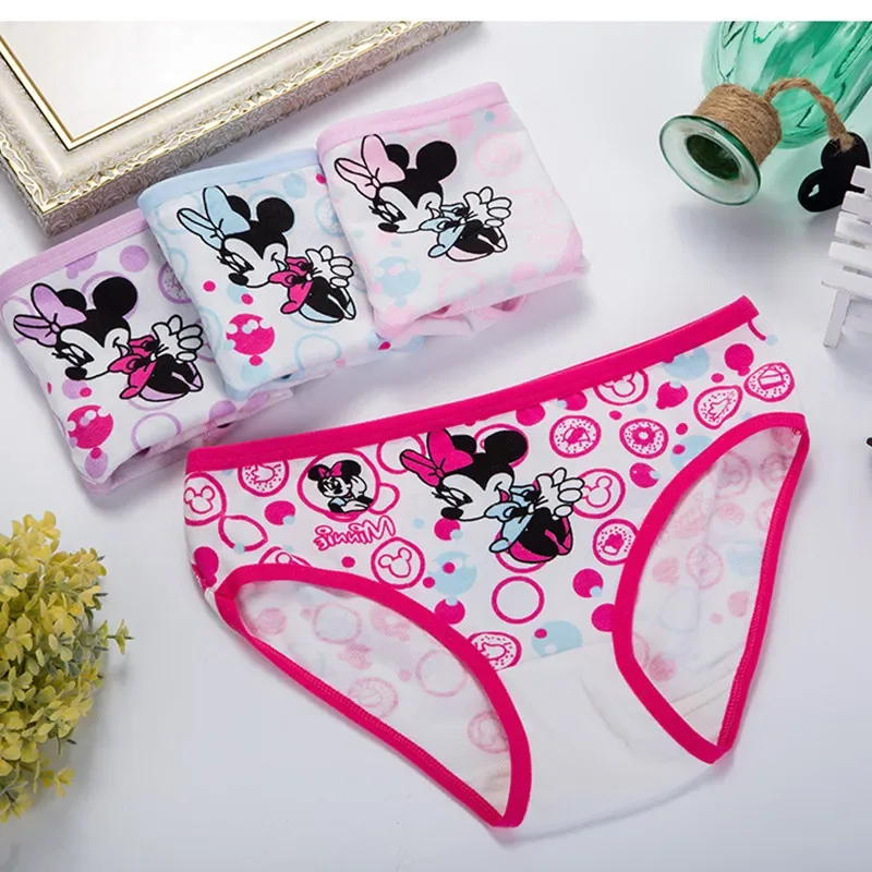 Disney-bragas de algodón para niños y niñas, Bóxer Kawaii de Minnie y Mickey, 1 piezas al azar, regalo, 2024