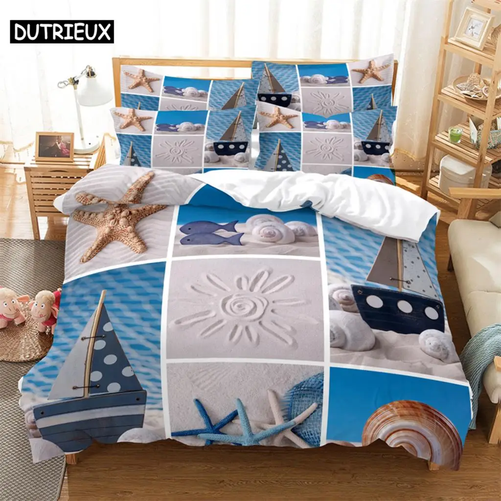 

3D digital printing 2/3pc quilt cover pillowcase double bed set cover quilt Soft Microfiber bedding set Marine life