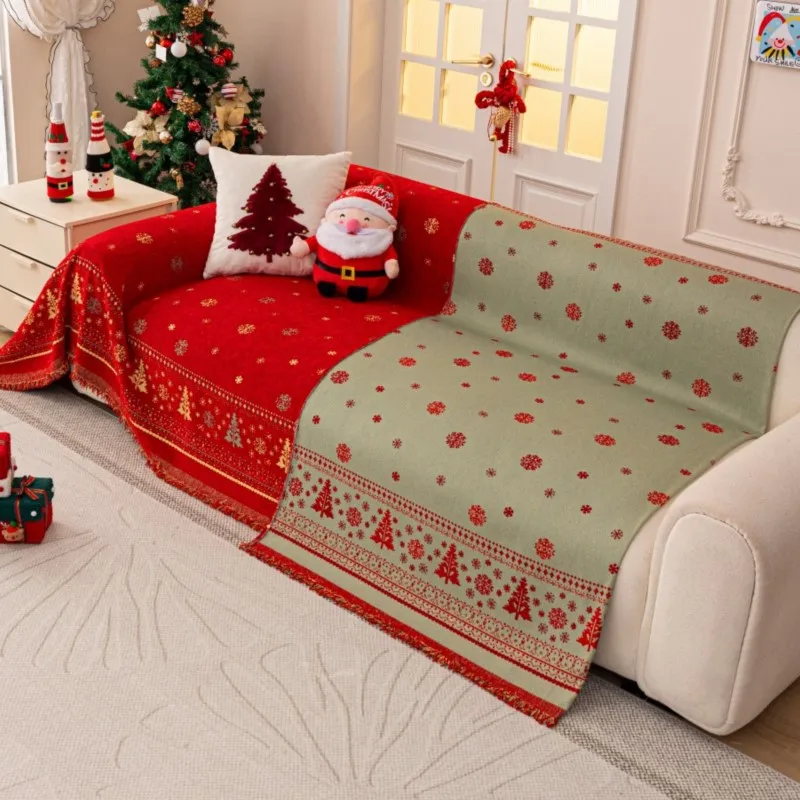 

Universal Non-Slip Fit Soft Warm Striola Couch Cover Cushion One-Piece Christmas Tree Full Coverage Sofa Throw Cover Protector
