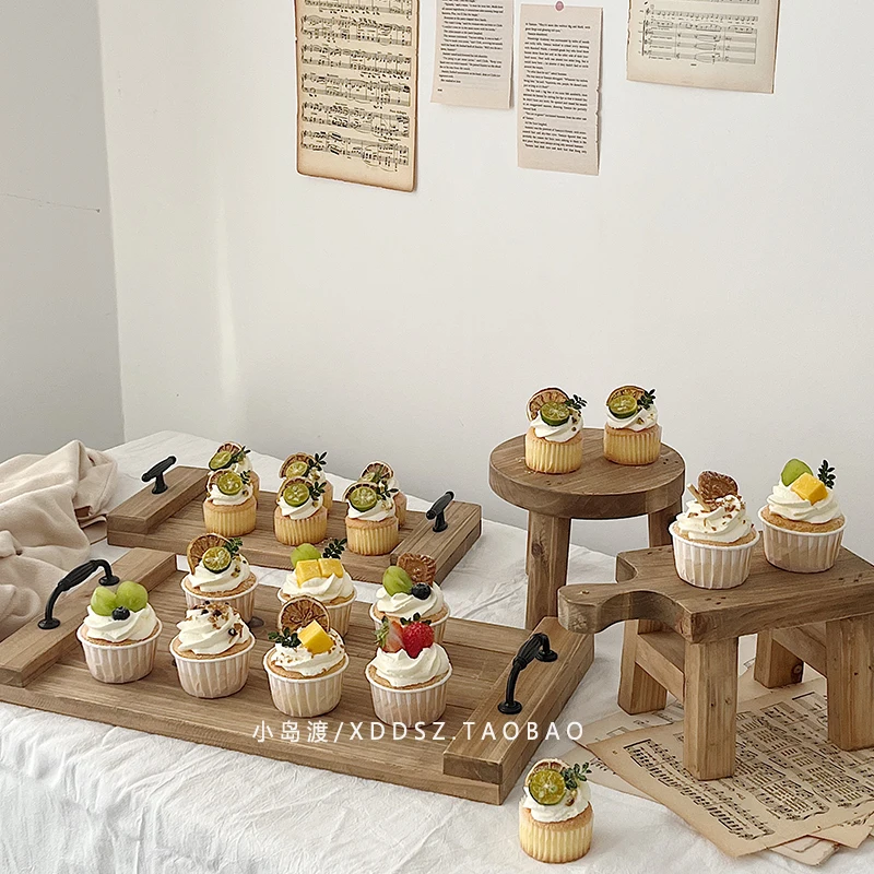 

Wedding Dessert Table Solid Wood Tray Birthday Party Layout Cake Display Stand Afternoon Tea Decoration Plate Photography Props